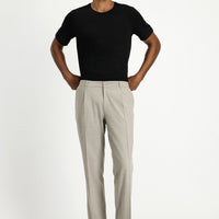 Light Beige 6 Drop Regular Fit Standard Cut Lycra Pleated Classic Fabric Trousers