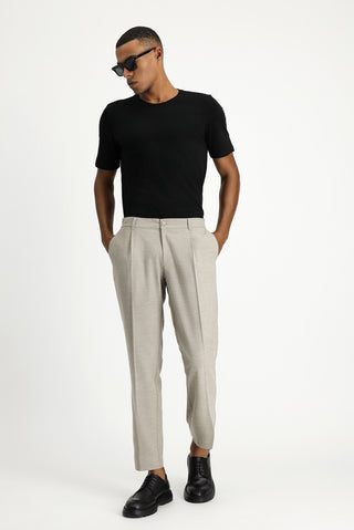  Açık Bej Slim Fit Dar Kesim Likralı Pileli Klasik Kumaş Pantolon