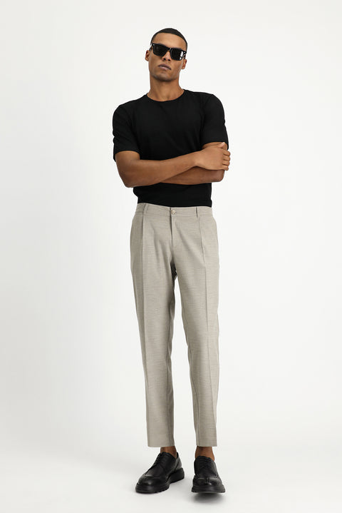 Açık Bej 7 Drop Slim Fit Dar Kesim Likralı Pileli Klasik Kumaş Pantolon