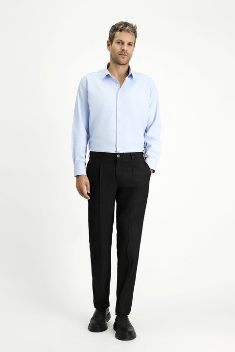 Dark Anthracite 7 Drop Slim Fit Narrow Cut Lycra Pleated Classic Fabric Trousers