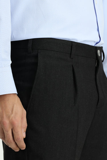  Koyu Antrasit Regular Fit Likralı Pileli Klasik Kumaş Pantolon