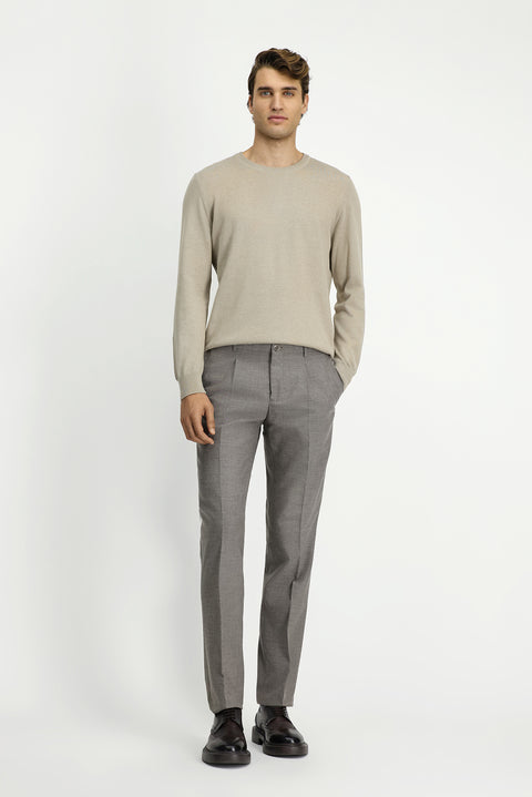 Orta Vizon 7 Drop Slim Fit Dar Kesim Likralı Pileli Klasik Kumaş Pantolon