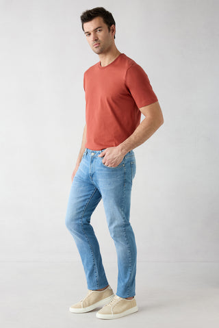  Uçuk Mavi Regular Fit Standart Kesim 5 Cep Pamuklu Likralı Denim Pantolon