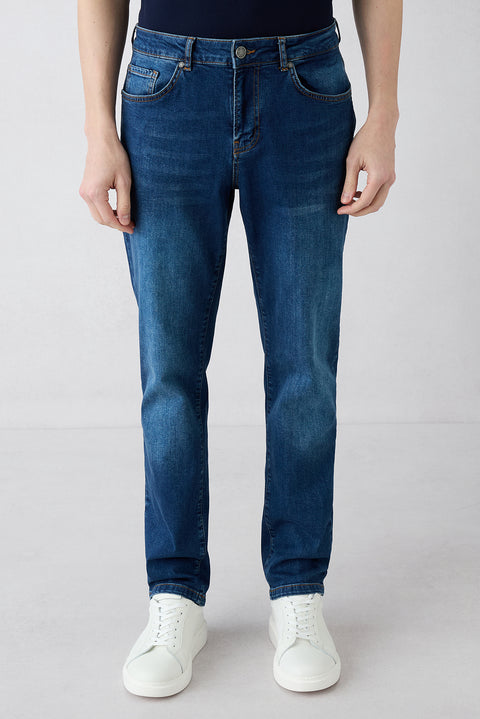 Koyu Mavi  Relaxed Fit Rahat Kesim 5 Cep Pamuklu Denim Pantolon