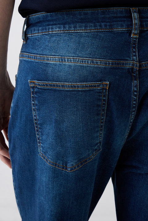 Koyu Mavi  Relaxed Fit Rahat Kesim 5 Cep Pamuklu Denim Pantolon
