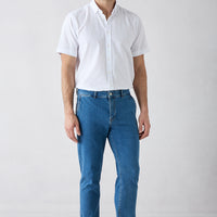 Koyu Mavi  Tapered Fit Pamuklu Yan Cepli Denim Pantolon