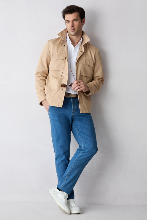 Koyu Mavi  Tapered Fit Pamuklu Yan Cepli Denim Pantolon