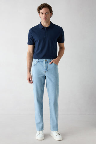  Uçuk Mavi Relaxed Fit Rahat Kesim Pamuklu Denim Pantolon