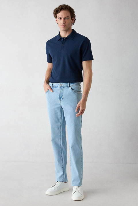 Uçuk Mavi Relaxed Fit Rahat Kesim 5 Cep Pamuklu Denim Pantolon