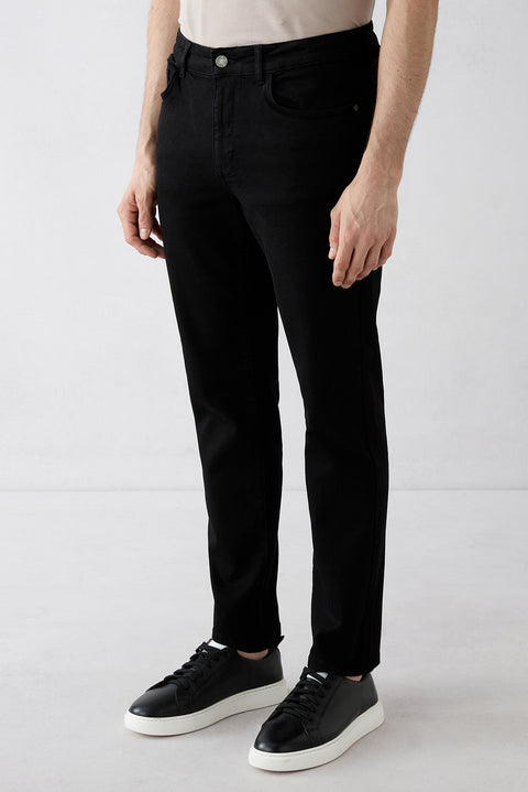 Siyah Regular Fit Düz Pamuklu 5 Cep Denim Pantolon