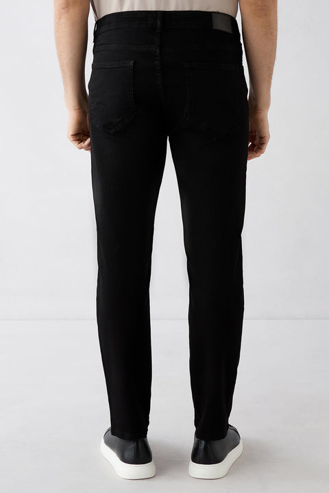 Siyah Regular Fit Standart Kesim 5 Cep Lyocell Karışımlı Denim Pantolon