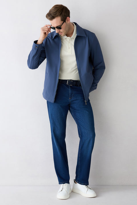 Dark Navy Regular Fit Plain Cotton 5-Pocket Denim Trousers