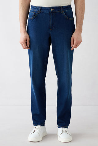  Koyu Lacivert Regular Fit Düz Pamuklu 5 Cep Denim Pantolon