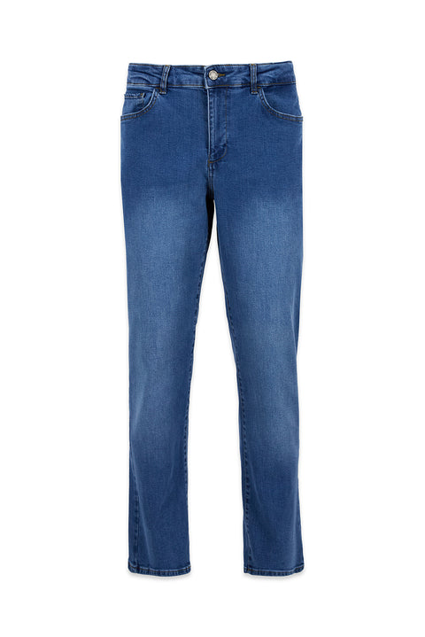 Light Blue Regular Fit Plain Cotton Denim Trousers