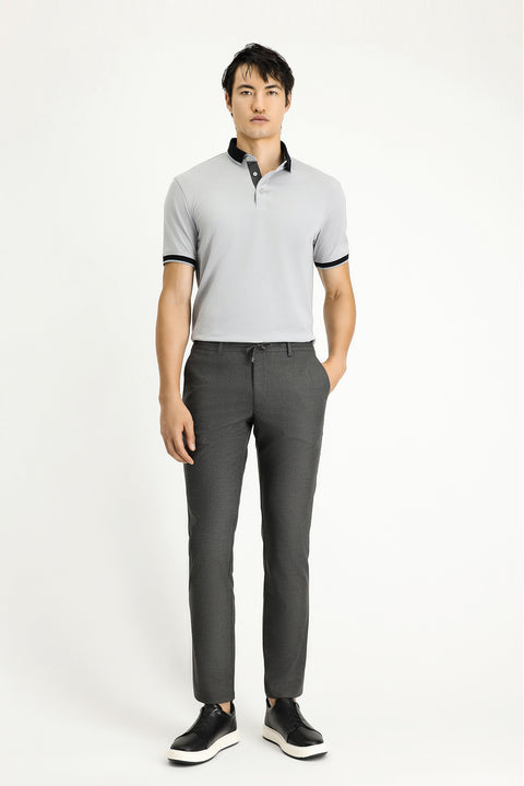 Dark Charcoal Regular Fit Standard Cut Elasticated Waist Drawstring Classic Trousers