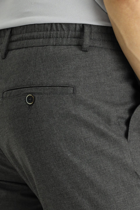 Dark Charcoal Regular Fit Standard Cut Elasticated Waist Drawstring Classic Trousers