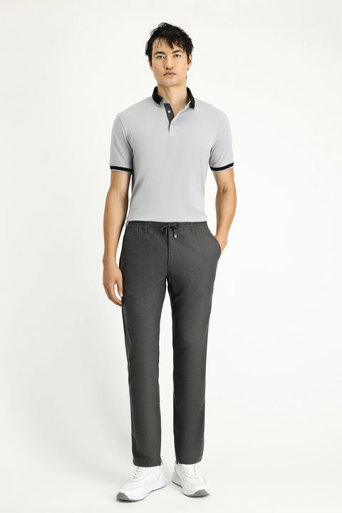 Dark Anthracite Relaxed Fit Comfortable Cut Elasticated Waist Drawstring Lycra Trousers