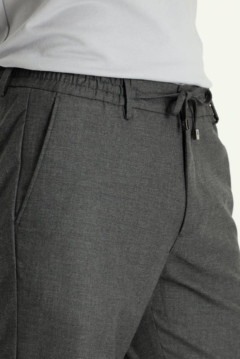 Dark Charcoal Relaxed Fit Drawstring Waistband Trousers