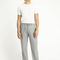 Açık Gri 6 Drop Regular Fit Standart Kesim Beli Lastikli İpli Likralı Pileli Pantolon