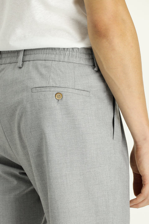 Açık Gri Regular Fit Standart Kesim Beli Lastikli İpli Pileli Pantolon