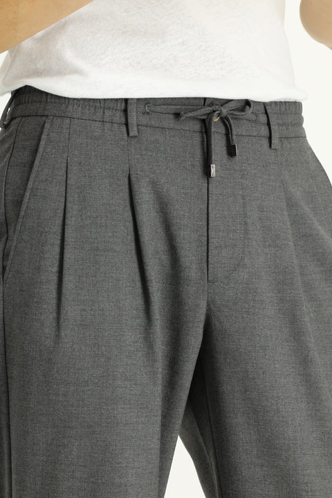 Açık Füme Regular Fit Standart Kesim Beli Lastikli İpli Pileli Pantolon