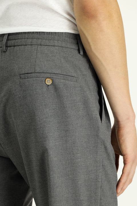 Açık Füme 6 Drop Regular Fit Standart Kesim Beli Lastikli İpli Likralı Pileli Pantolon