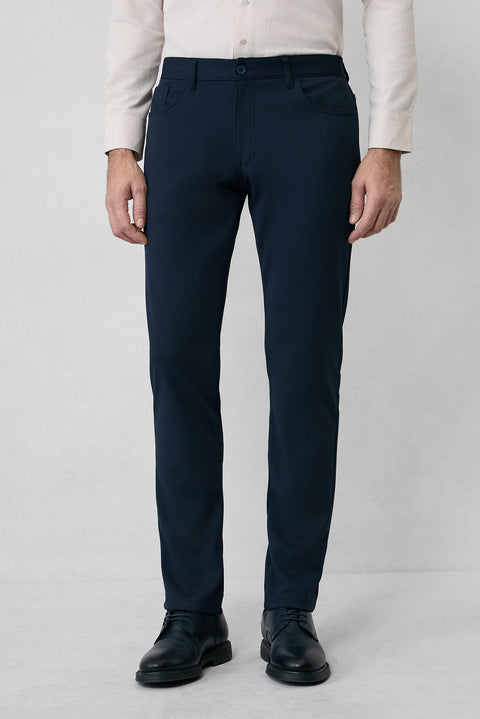 Koyu Lacivert 7 Drop Slim Fit Dar Kesim Kanvas / Chino Pantolon