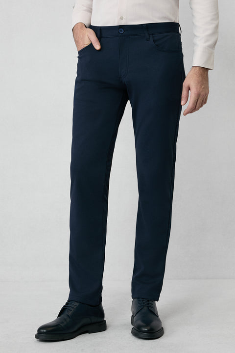 Koyu Lacivert 7 Drop Slim Fit Dar Kesim Kanvas / Chino Pantolon