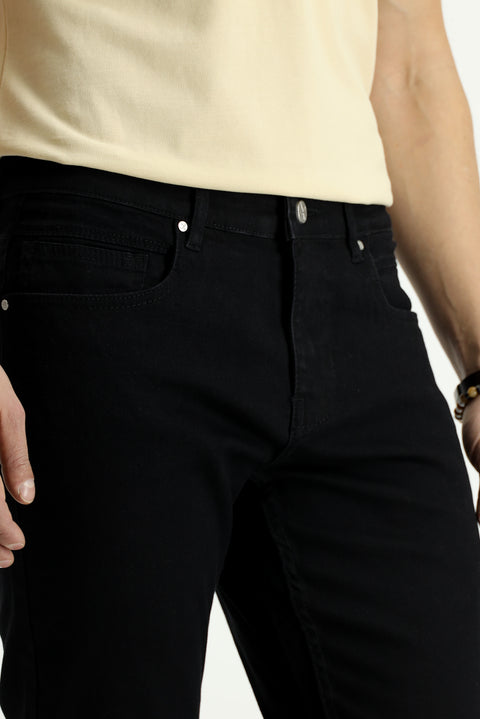 Siyah Regular Fit Standart Kesim Likralı Denim Pantolon