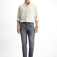 Orta Gri Slim Fit Dar Kesim Likralı Denim Pantolon