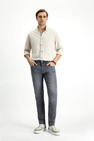 Koyu Lacivert Uzun Kol Slim Fit Çizgili Gömlek