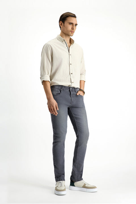 Orta Gri 7 Drop Slim Fit Dar Kesim Likralı Denim Pantolon