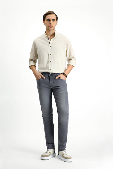  Orta Gri Slim Fit Dar Kesim Likralı Denim Pantolon