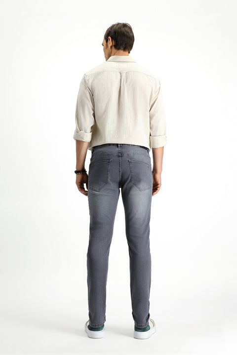 Orta Gri Regular Fit Standart Kesim Likralı Denim Pantolon