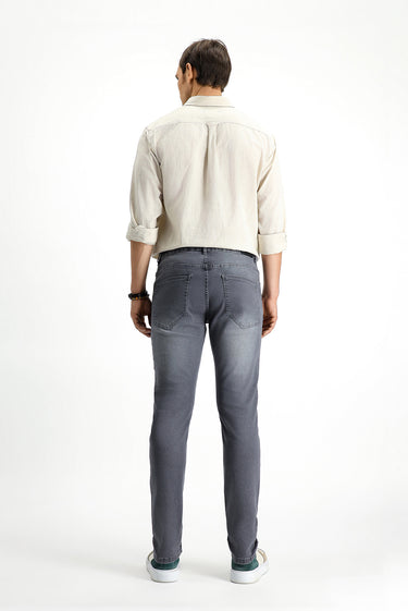 Orta Gri Slim Fit Dar Kesim Likralı Denim Pantolon