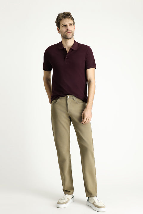 Medium Khaki Regular Fit Standard Cut Denim Cotton Trousers
