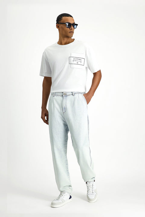 Açık Mavi 4 Drop Relaxed Fit Rahat Kesim Pamuk Denim Pantolon