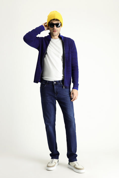 Koyu Lacivert Regular Fit Standart Kesim Likralı Denim Pantolon