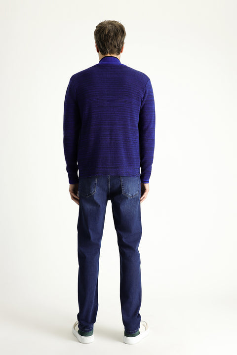 Koyu Lacivert Regular Fit Standart Kesim Likralı Denim Pantolon