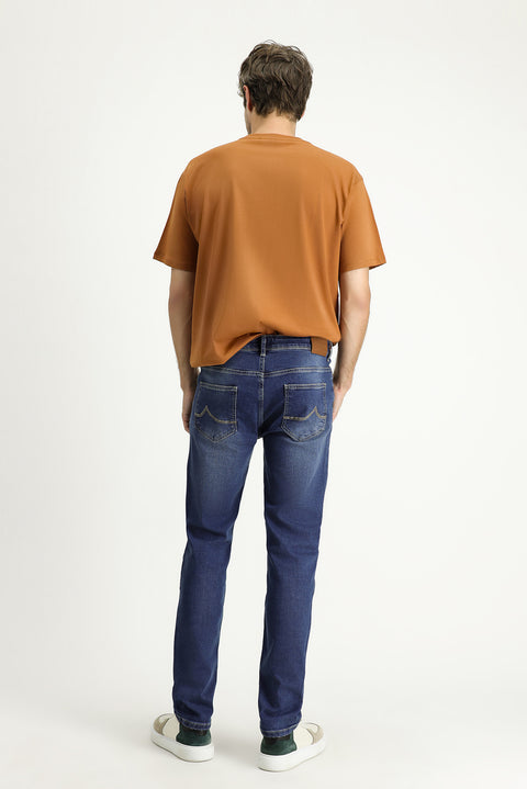 Orta Lacivert Super Slim Fit Eksra Dar Kesim Likralı Denim Pantolon