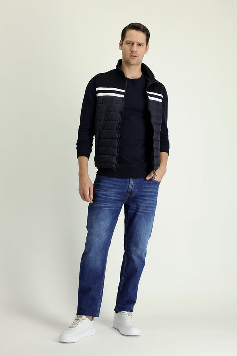 Orta Lacivert Regular Fit Standart Kesim Likralı Denim Pantolon