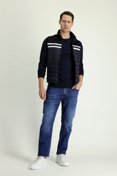 Orta Lacivert Regular Fit Likralı Denim Pantolon