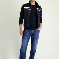 Orta Lacivert Slim Fit Dar Kesim Fit Likralı Denim Pantolon