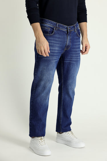 Orta Lacivert Regular Fit Likralı Denim Pantolon