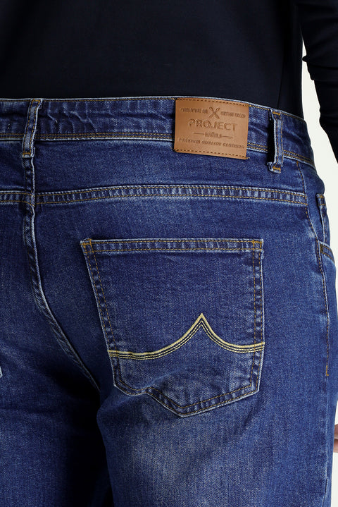 Orta Lacivert 6 Drop Regular Fit Standart Kesim Likralı Denim Pantolon