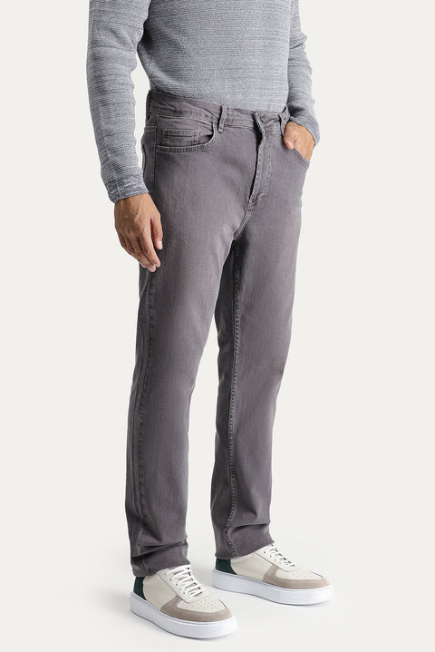 Orta Gri Regular Fit Standart Kesim Likralı Denim Pantolon