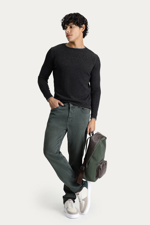 Orta Haki 6 Drop Regular Fit Standart Kesim Likralı Denim Pantolon