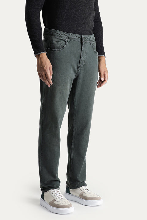 Orta Haki Regular Fit Standart Kesim Likralı Denim Pantolon
