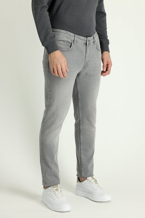 Açık Gri Super Slim Fit Eksra Dar Kesim Likralı Denim Pantolon