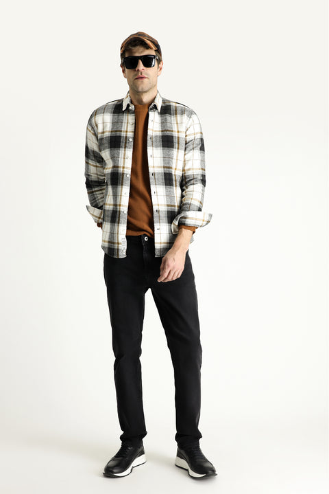 Siyah 6 Drop Regular Fit Standart Kesim Likralı Denim Pantolon